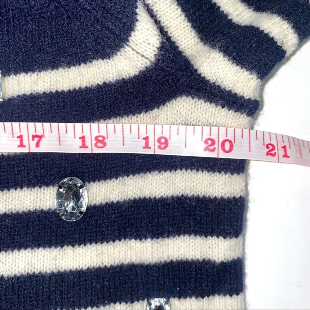 Kate Spade Embellished Striped Wool Navy Sweater M